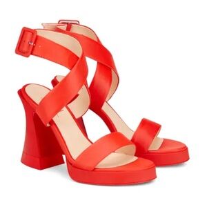 Agl Red Block Heel Heels with Minimalist Design